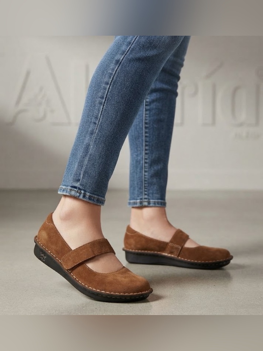 Alegria Brown Suede Mary Jane Flats